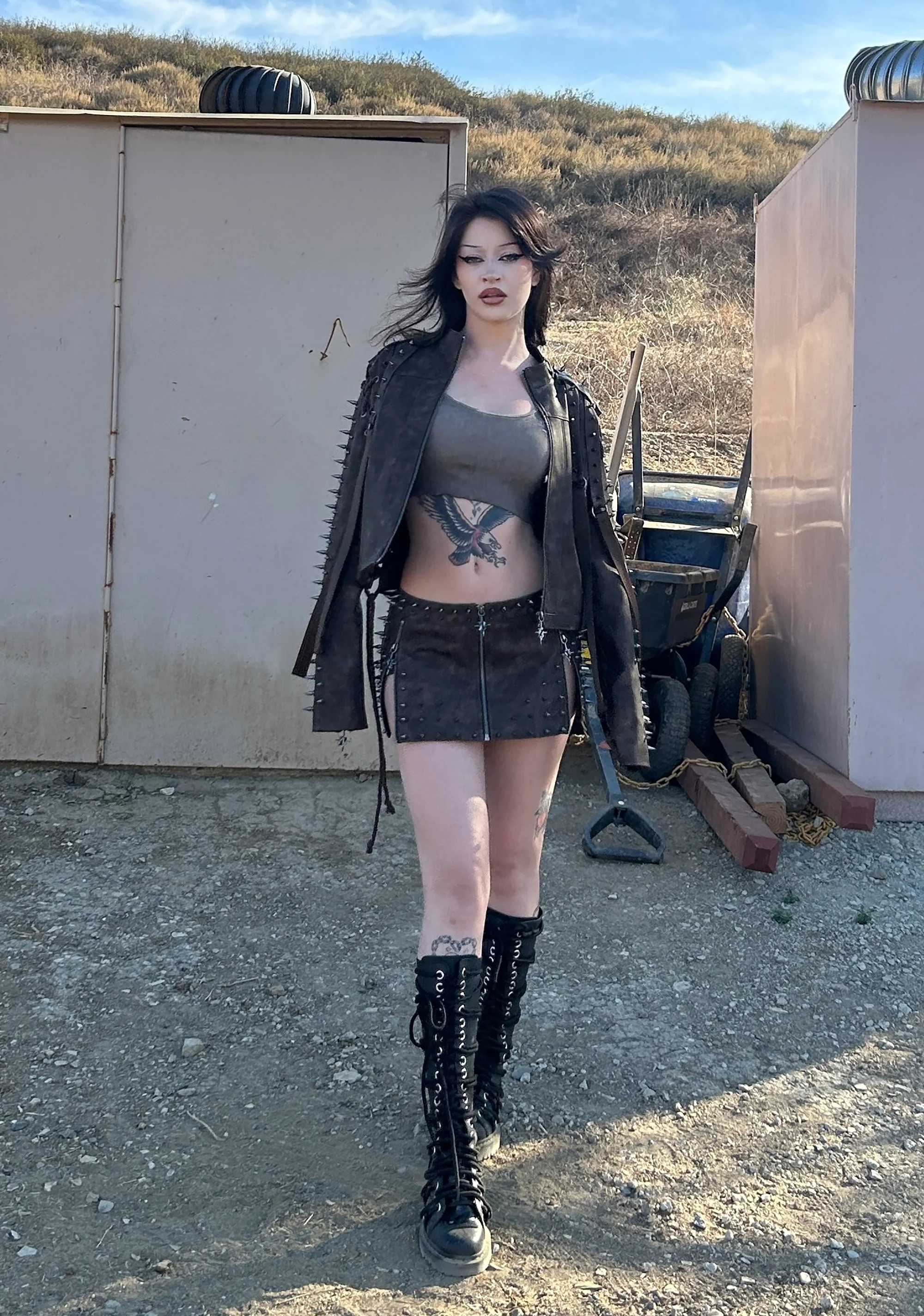 Warp Spiked Jacket With Lace Up Sleeves - Brown - Image 10