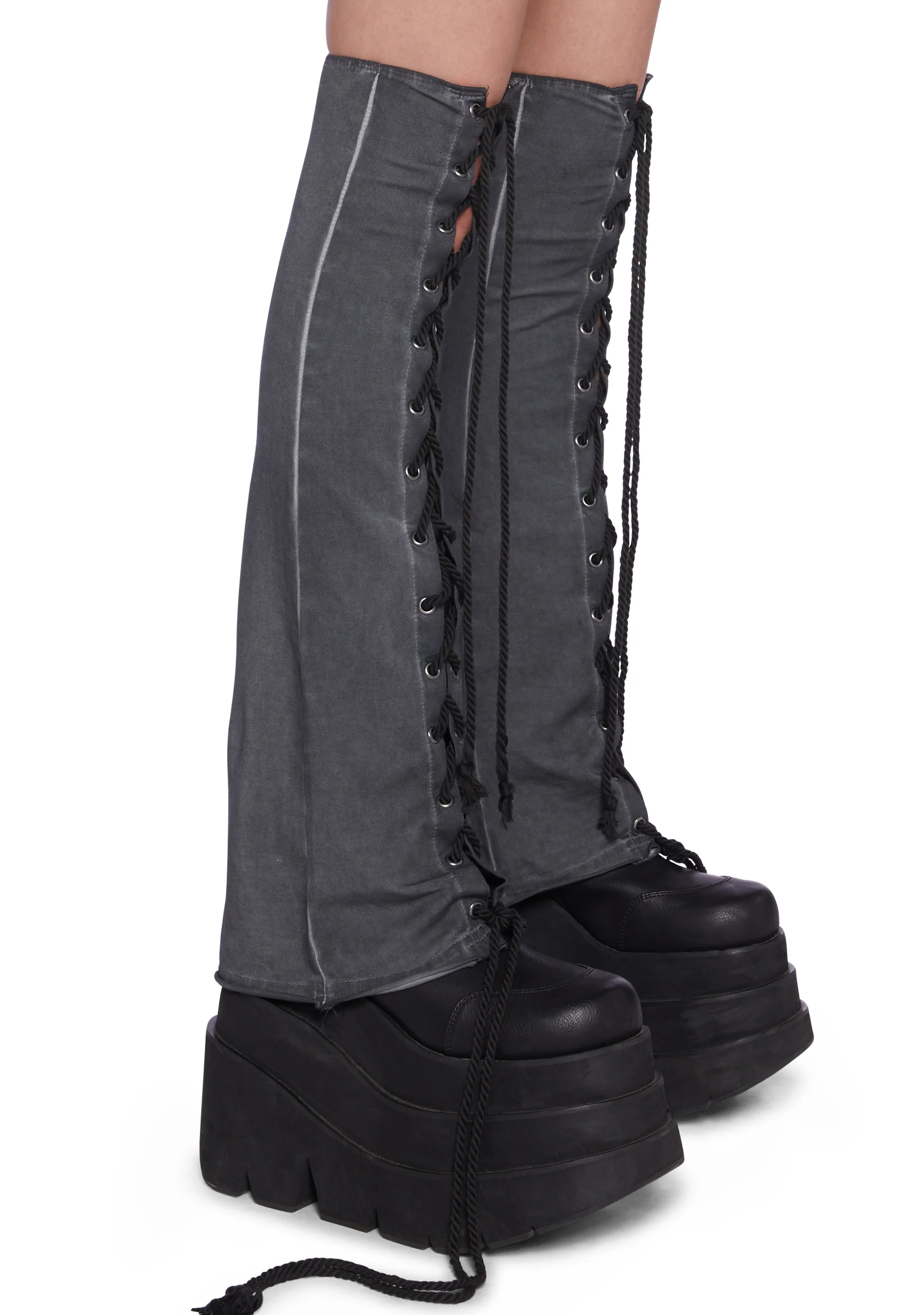 Washed Lace-Up Stockings - Image 2