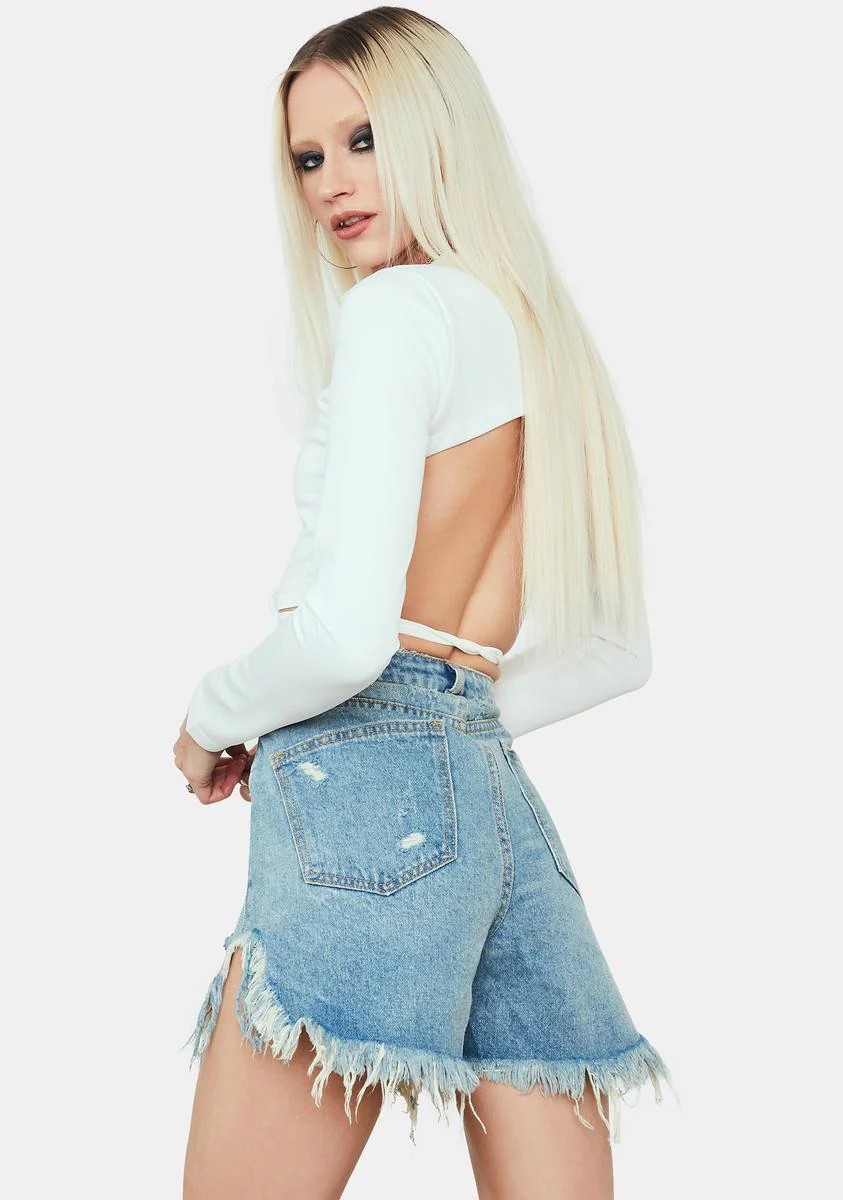 West Coast Distressed Long Denim Shorts - Image 4