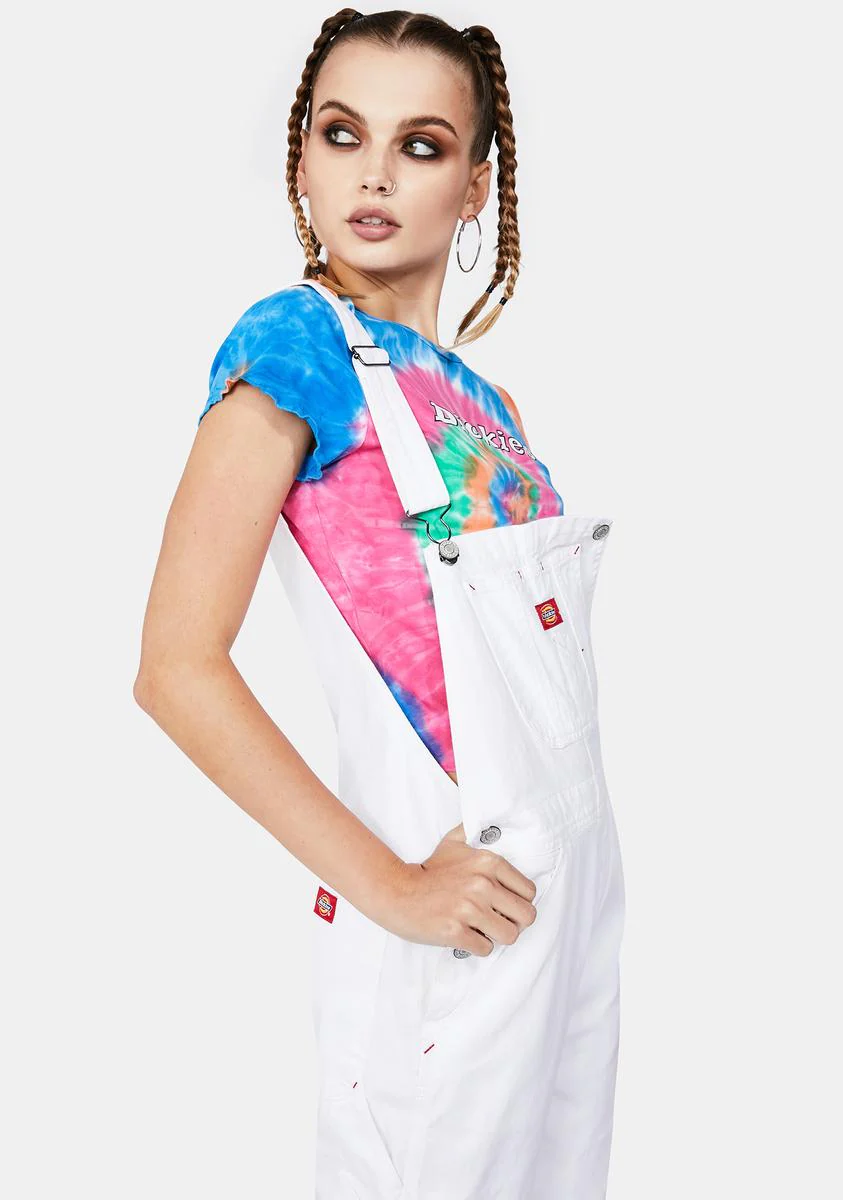 White Relaxed Straight Leg Carpenter Overalls - Image 2