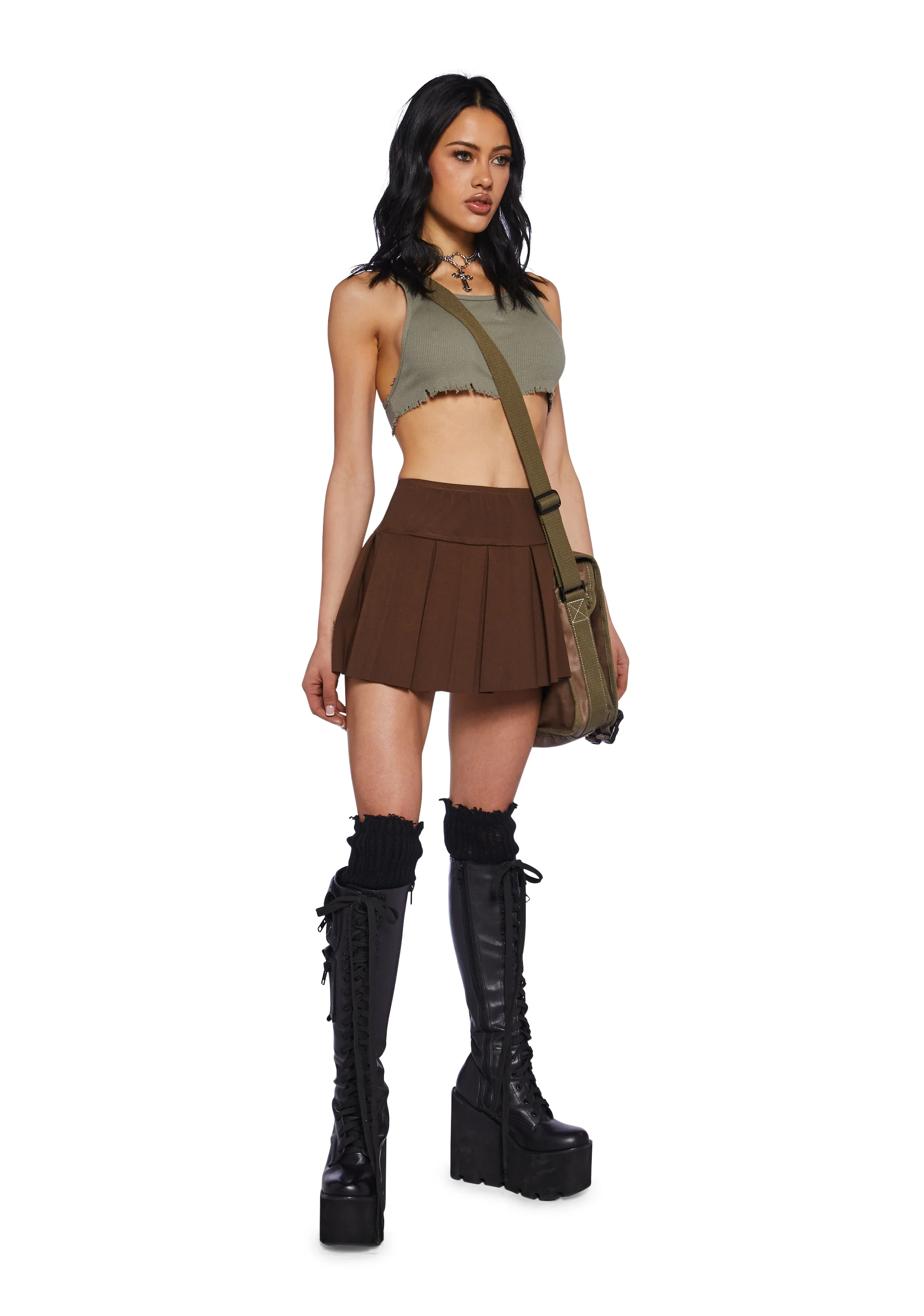 Wicked Scholar Pleated Mini Skirt - Brown - Image 2