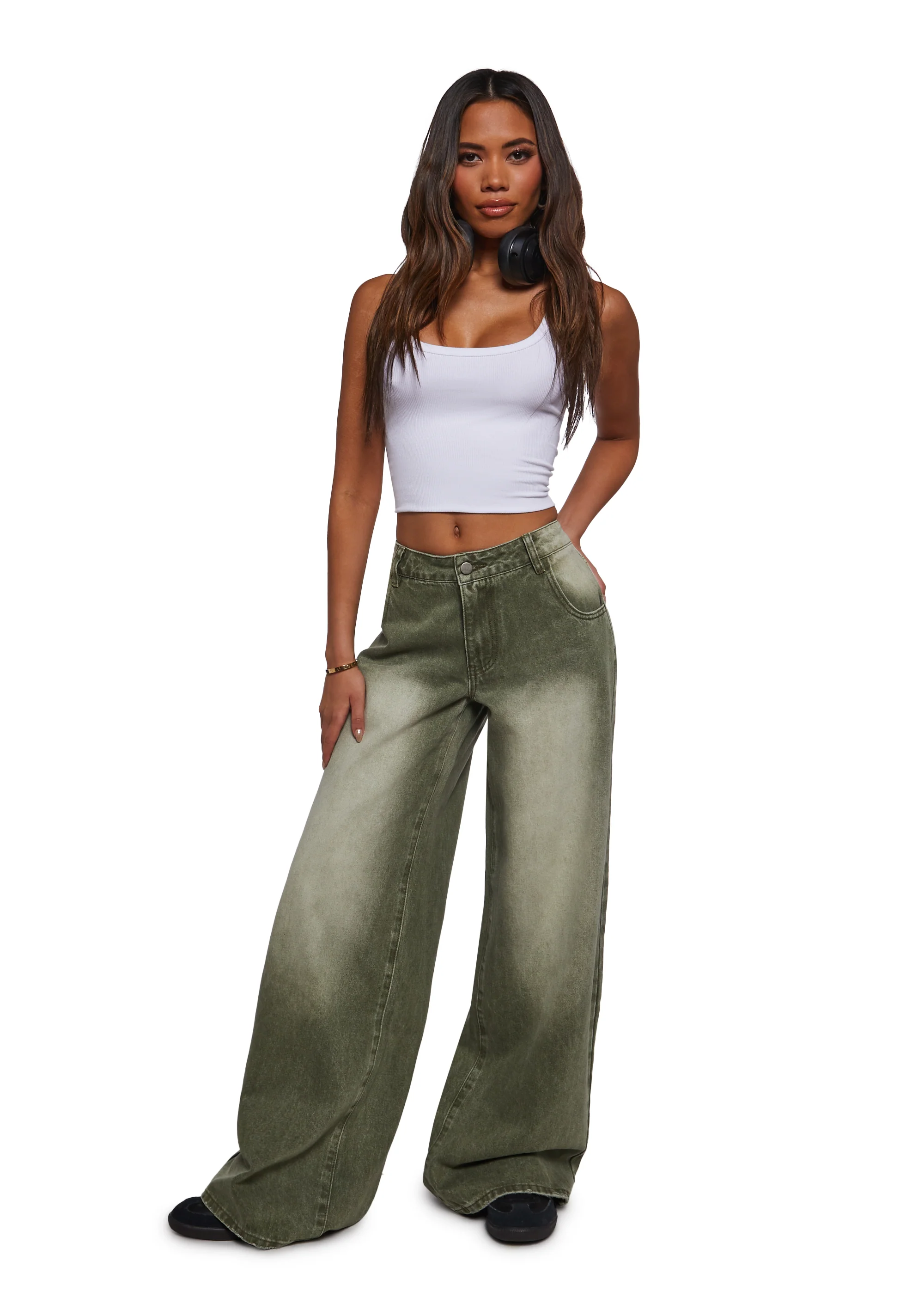 Sinful Attitude Wide Leg Jeans - Green - Image 2