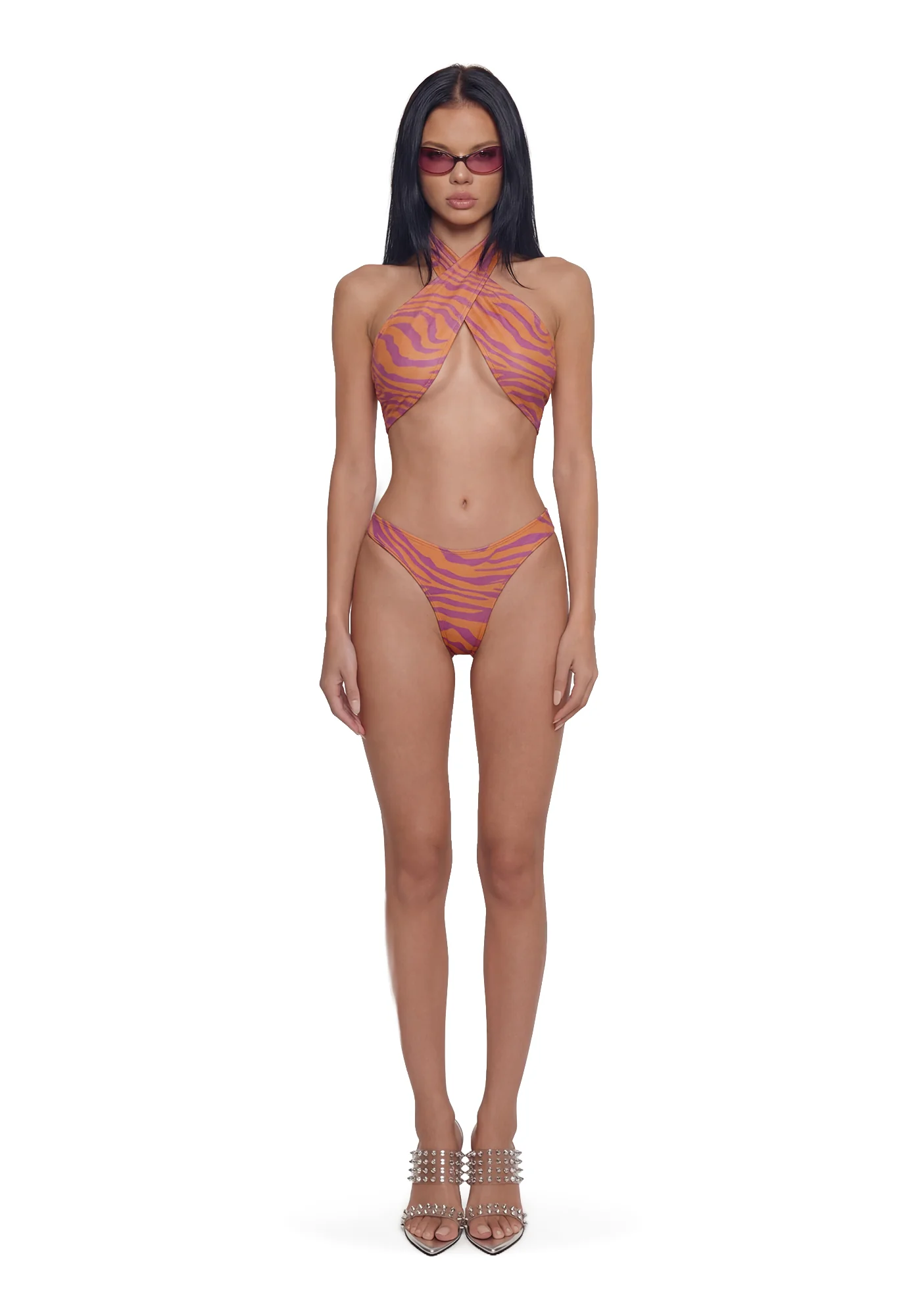 Wild Getaway Criss Cross Bikini Set - Pink/Orange - Image 2