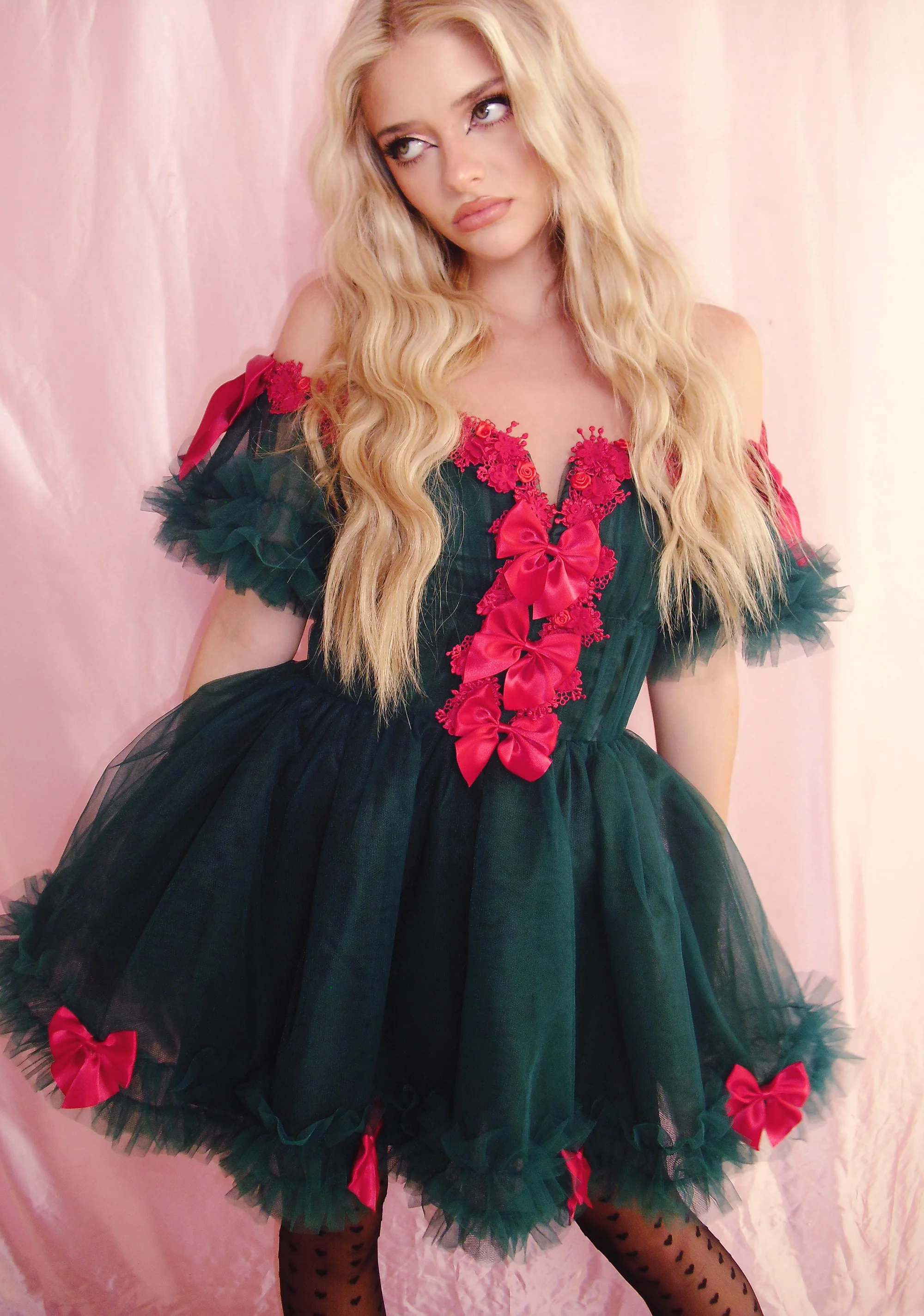 Winter Rose Mini Dress - Green - Image 6