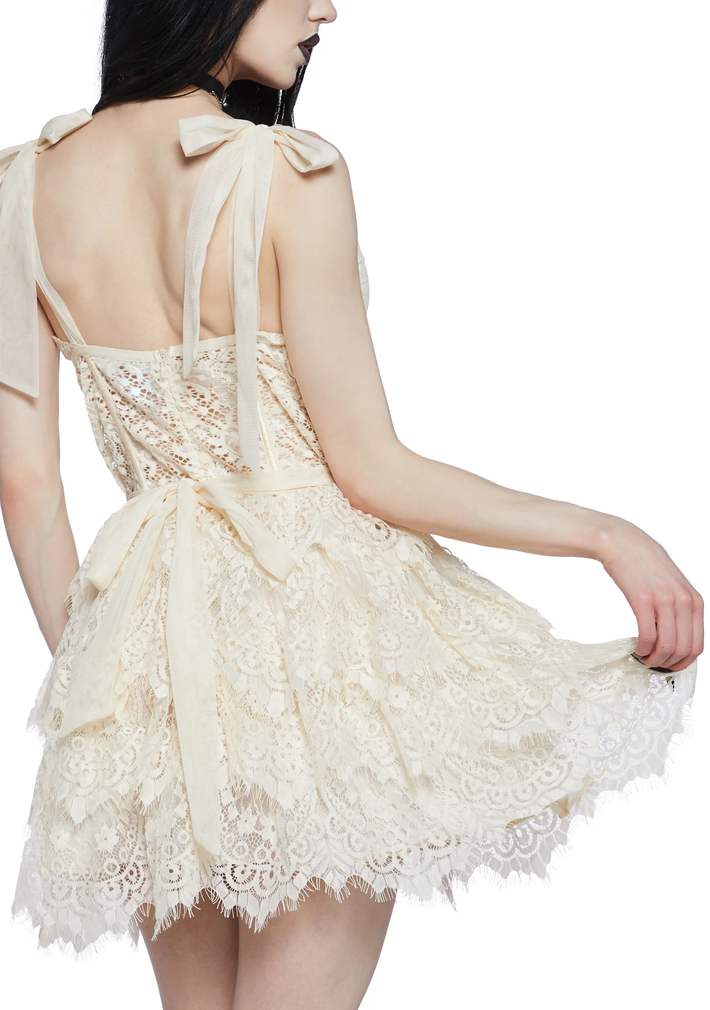 Wished Upon Lace Ruffle Mini Dress - Off White - Image 2