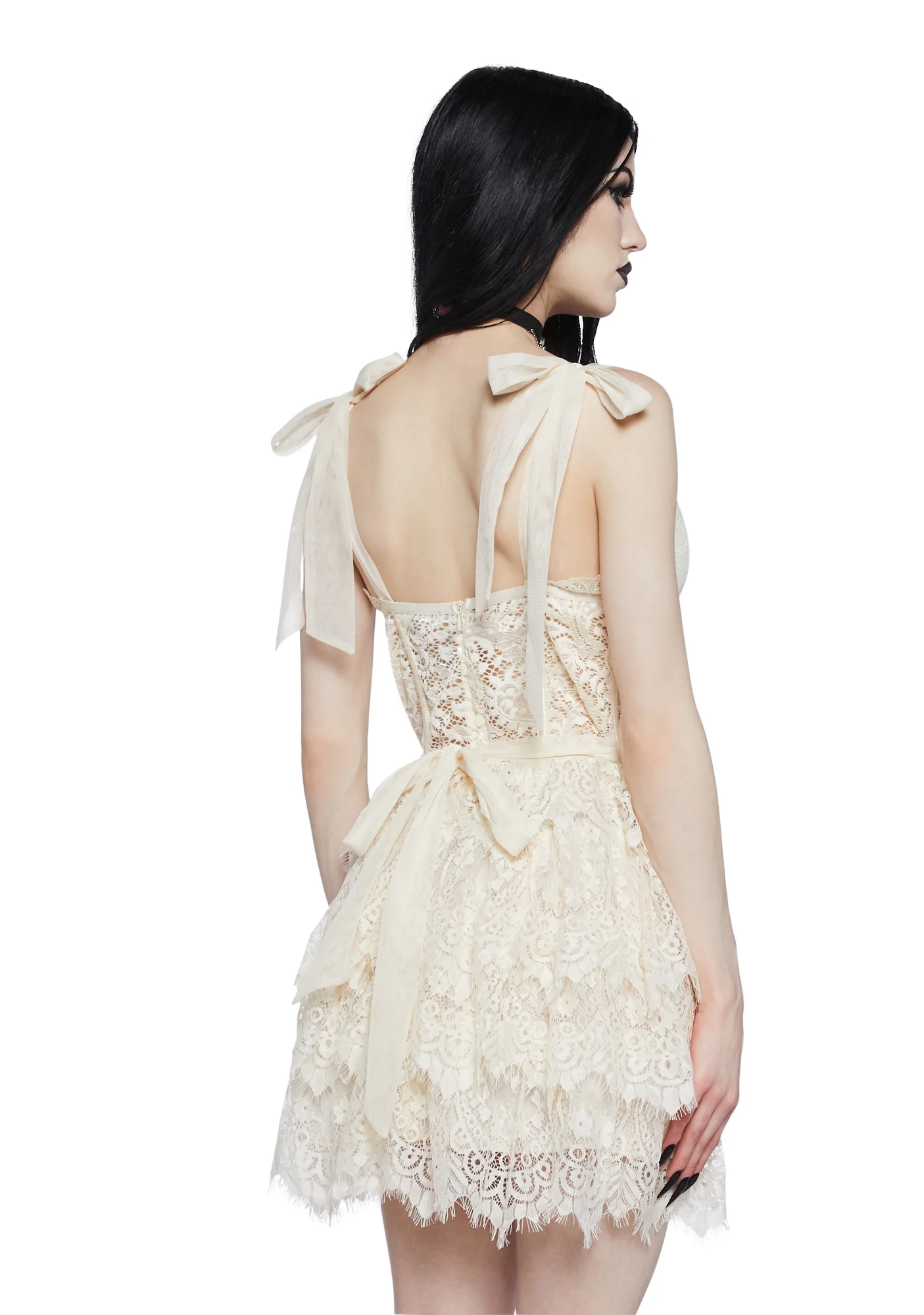 Wished Upon Lace Ruffle Mini Dress - Off White - Image 5