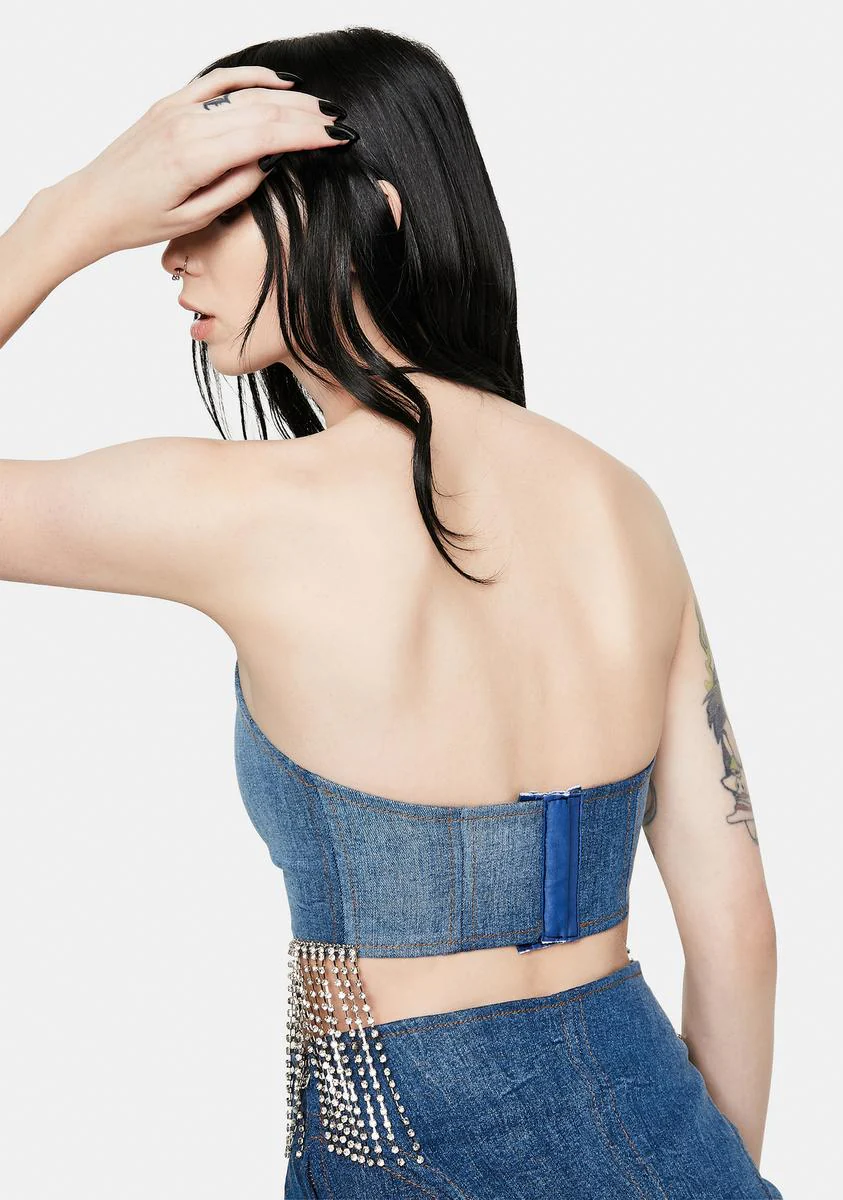 Without You Denim Fringe Bustier - Image 4
