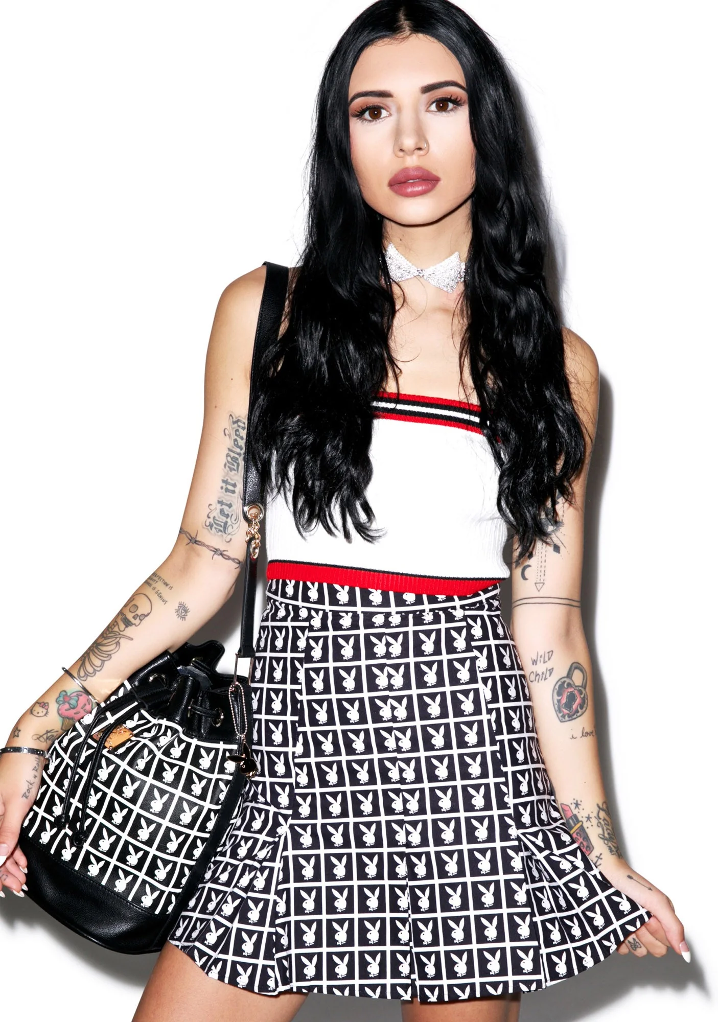 X Playboy Panel Pleated Skirt - Black - Image 6