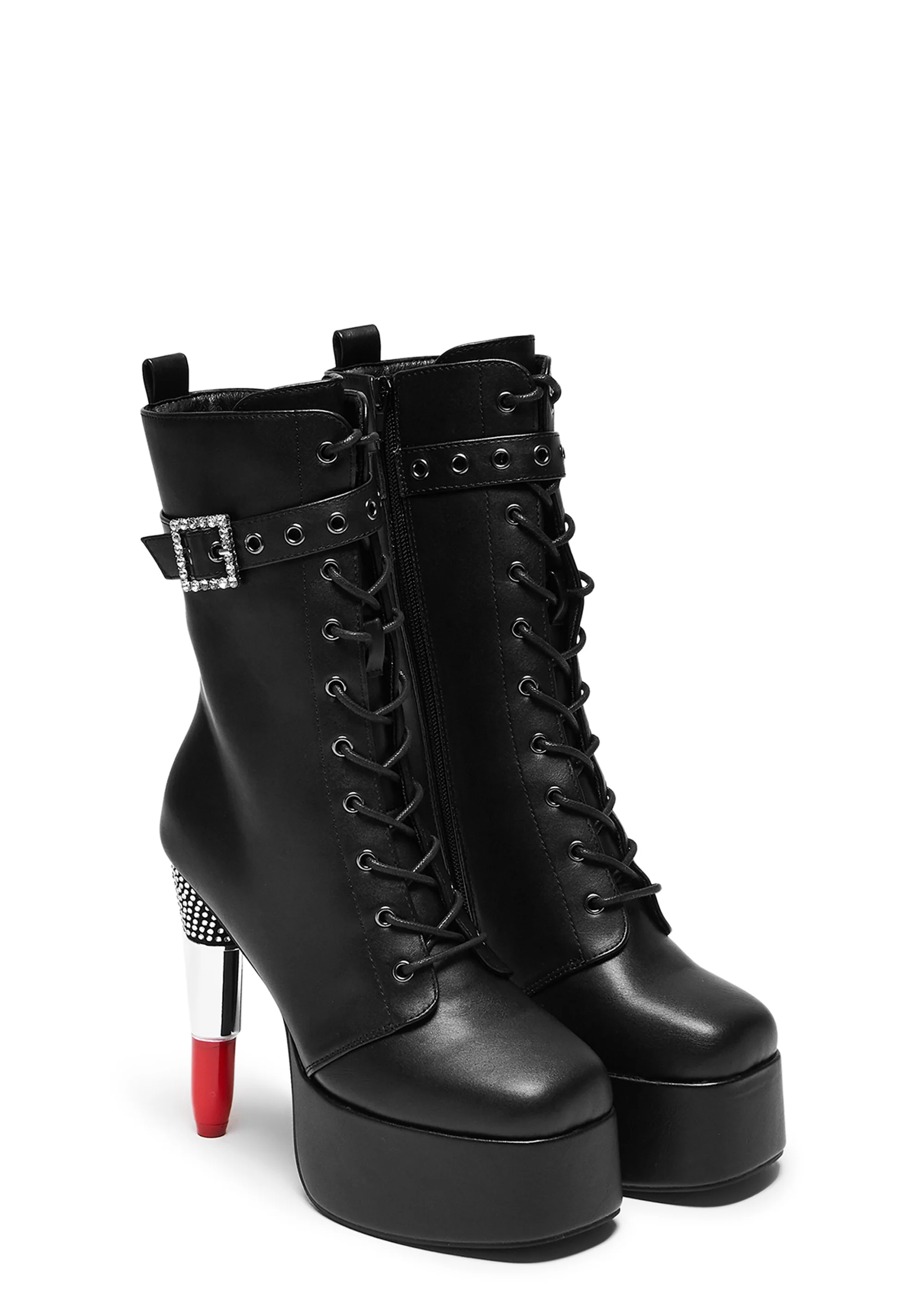 X Rocky Horror Show Thrill Me Lipstick Heeled Boots - Black - Image 3