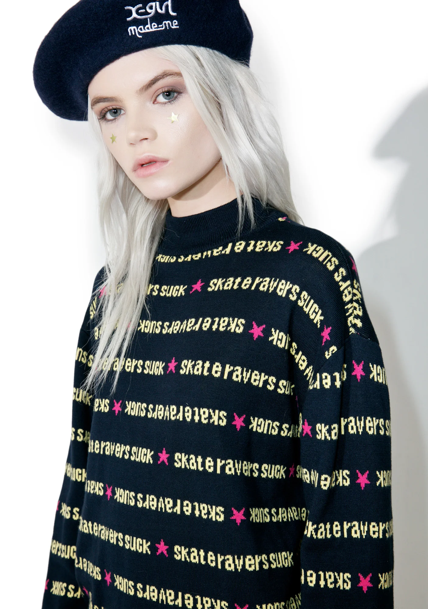 x X-Girl Navy Turtle Neck Sweater - Image 3