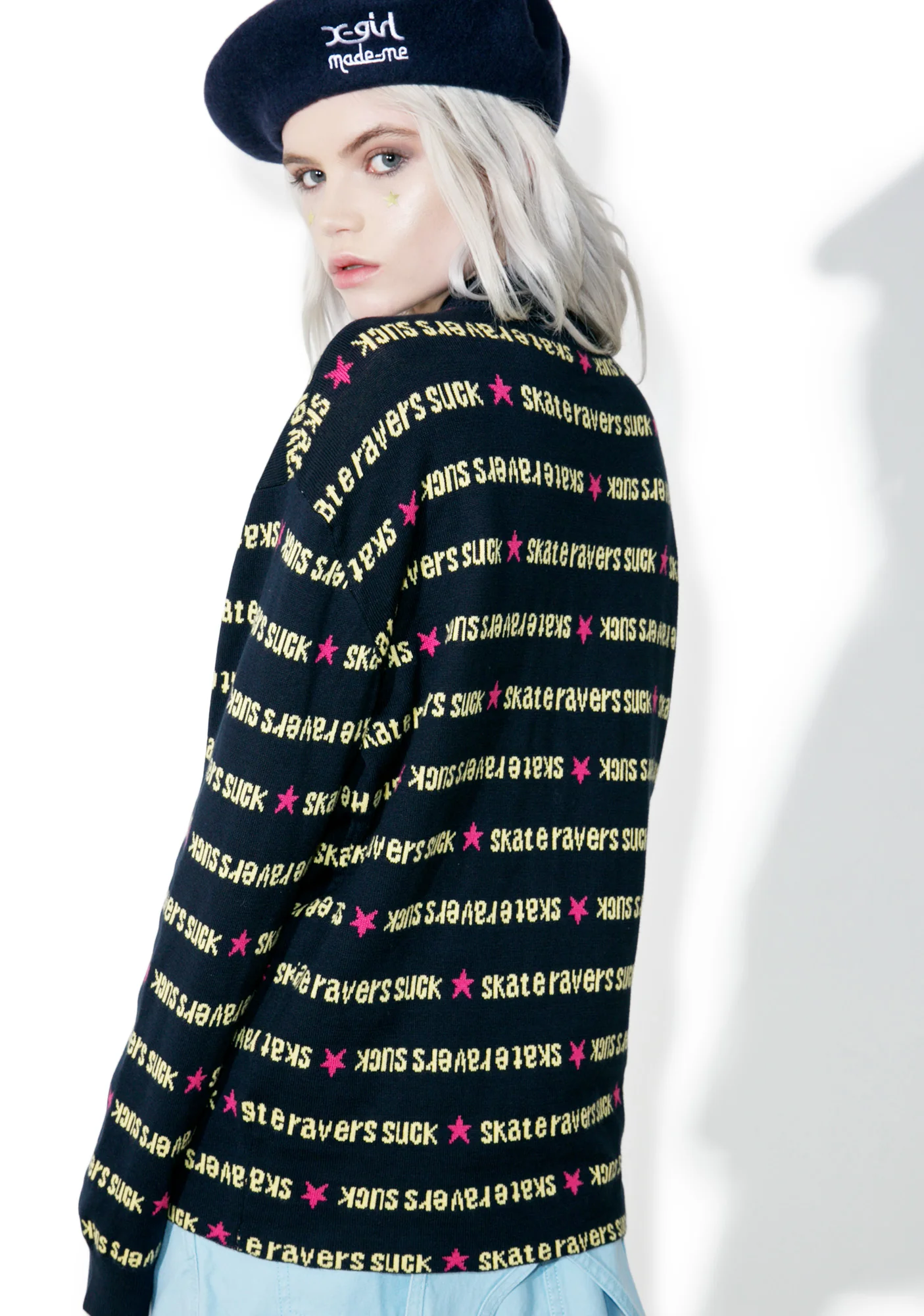 x X-Girl Navy Turtle Neck Sweater - Image 4